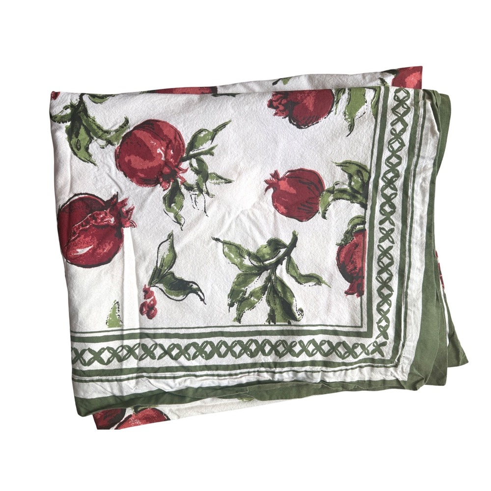 Williams Sonoma Pomegranate Cotton Tablecloth 82x67 White Red Green Rectangular - Picture 3 of 8